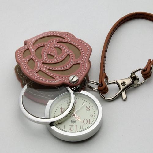 ルーペ兼用懐中時計 ウォッチ ピンクフラワー