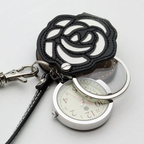 ルーペ兼用懐中時計 ウォッチ ブラックフラワー