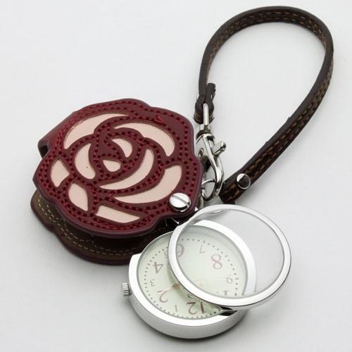 ルーペ兼用懐中時計 ウォッチ レッドフラワー