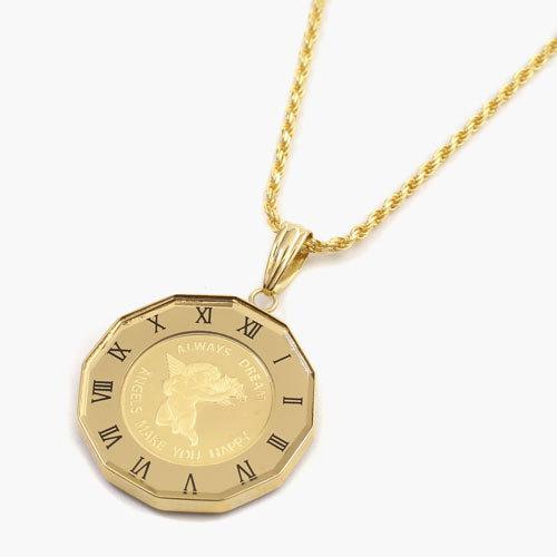 純金 コイン ペンダント エンジェル 天使 1/25オンス 両面ガラス スイス製 18金枠 12角 ...