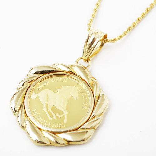 受注生産 ３〜４週間届け 18金 枠 純金 ホース コイン ペンダント 馬 アクセサリー ツバル製 ...