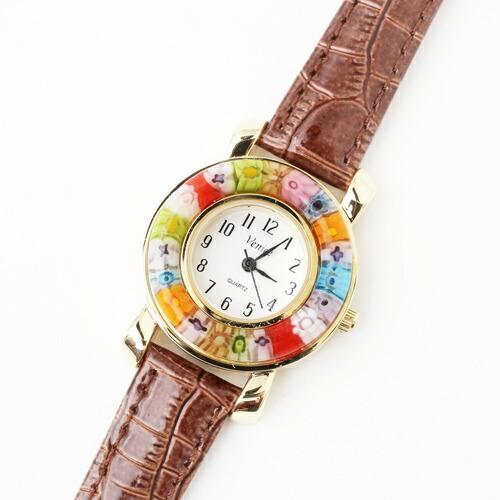 ベネチアンガラス ベネチアングラス 時計 腕時計 ウォッチブラウン ベルト 手作り ハンドメイド