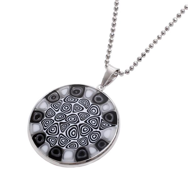 ベネチアンガラス ペンダント ミレフィオリ 26mm ブラック&amp;ホワイト イタリア製 ベネチアングラ...