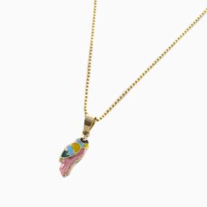 SPAIN CORDOBA スペイン製 18金 K18 オウム PARROT インコ 幸運を呼ぶ ペンダント カットボールチェーン付 キリスト 鳥 モモイロインコ