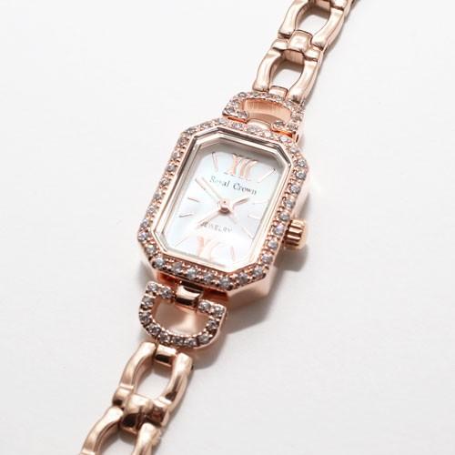 腕時計 ウォッチ キュービックジルコニア CZ 白蝶貝 シェル ピンクゴールド スクエアー ジュエリ...