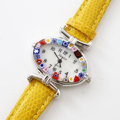 ベネチアンガラス 腕時計 ベルト イエロー 黄色 時計 ベネチアングラス