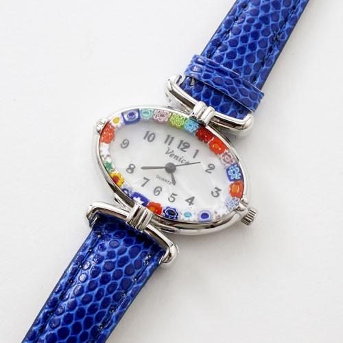 イタリア製 ベネチアンガラス ベネチアングラス 時計 腕時計 ウォッチブルー 青 ベルト 手作り ハ...