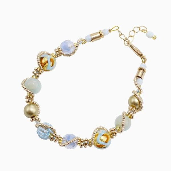 CHIARA by INES イタリア製ベネチアンガラスブレスレットスライドブルー ベネチアングラス...