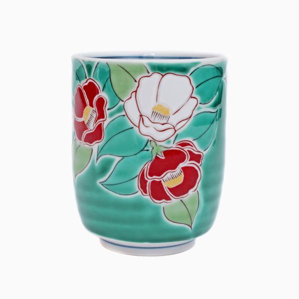 日本製 九谷焼 久谷五彩 磁気 陶器 陶磁器 湯呑 コップ カップ ツバキ/椿 四季の花 7cm 華...