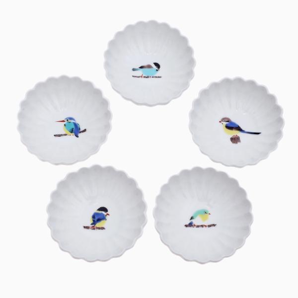 日本製 九谷焼 久谷五彩 磁気 陶器 陶磁器 小皿 皿 お皿 鳥 野鳥 ちゅんちゅんこづけ セット売...