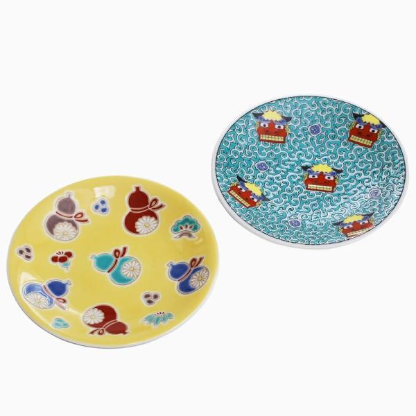 日本製 九谷焼 久谷五彩  陶磁器 磁気 お皿 縁起小皿 食器 和食器 ペアセット 2枚セット 12...