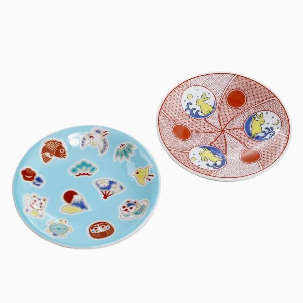 日本製 九谷焼 久谷五彩 陶器 陶磁器  お皿 縁起小皿 食器 和食器 ペアセット 2枚セット 12...