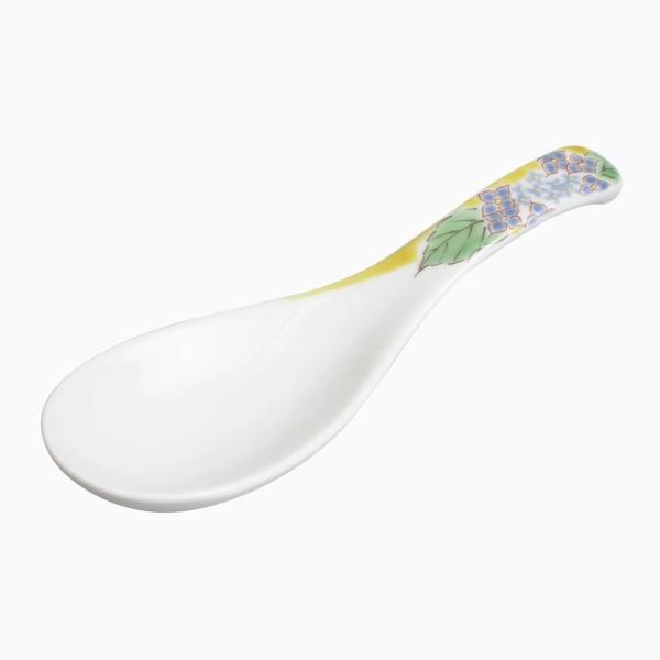 日本製 九谷焼 久谷五彩 北陸伝統工芸 可愛いれんげ スプーン 四季の花 紫陽花 あじさい 14cm...