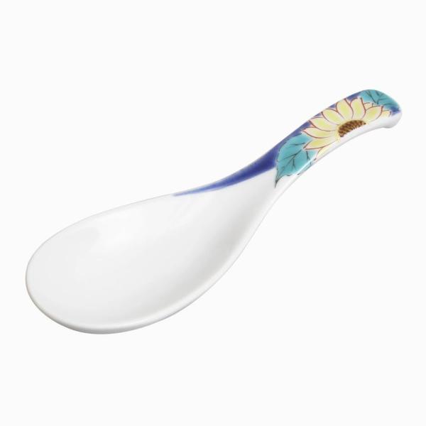 日本製 九谷焼 久谷五彩 北陸伝統工芸 可愛いれんげ スプーン 四季の花 向日葵 ひまわり 14cm...