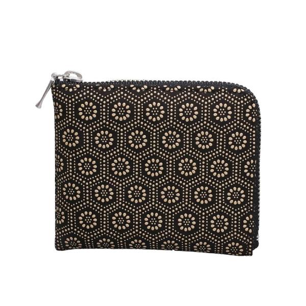 日本製 印伝 INDENYA 印傳屋 小銭入コインケース 財布小物入 マルチポーチ 亀甲 ブラックベ...