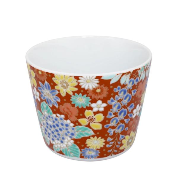 日本製 九谷焼 北陸伝統工芸 縁起物 引出物 久谷五彩 磁気 陶磁器 コップ 縁起カップ 花詰 華や...