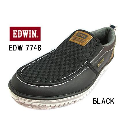 【EDWIN　 エドウィン　7748　BLACK 】  メンズスニーカー　スリッポン  シューズ  ...