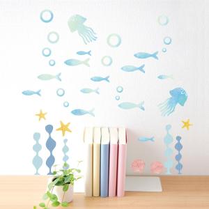 ウォールステッカー 「ユラユラ海の生物」 シール 壁デコ フチなし 賃貸OK 人気商品 海 マリン