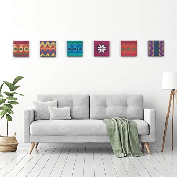 アズテック柄 ファブリックパネル 6枚セット【モダン ＆ エキゾチック】ネイティブ柄  壁飾り 壁掛...