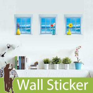 ウォールステッカー木 海の見える小窓 窓型 貼ってはがせる