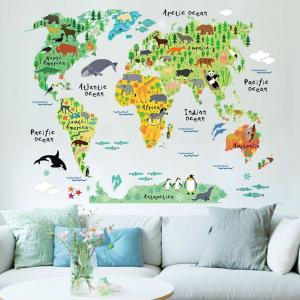ウォールステッカー 壁 世界地図 動物の世界地...の詳細画像1