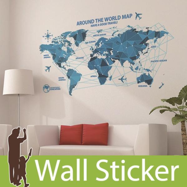 ウォールステッカー 世界地図 アルファベット 貼ってはがせる のりつき 壁紙シール ウォールシール ...