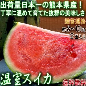 温室スイカ 赤肉西瓜 約8〜10kg 2玉入り 熊本県産 生産量日本一の大産地、熊本で育てた抜群の味！甘さと食感の美味しい冬すいか