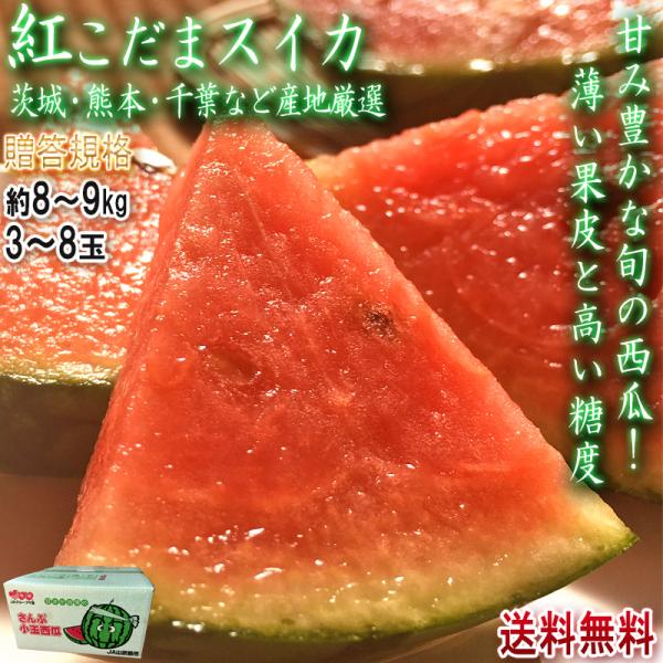 紅小玉スイカ 小玉すいか 約8〜9kg 3〜8玉入り 贈答規格 産地厳選 旬の産地で育てた抜群の味と...