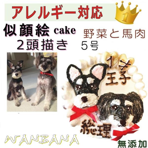 犬用の似顔絵ケーキが立体に 2頭描きで野菜と馬肉生地5号15cmサイズ お誕生日にでSNS映え イベ...