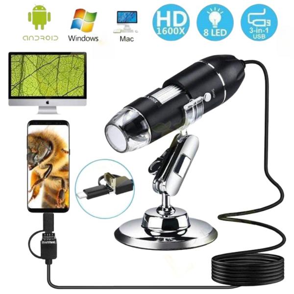 デジタル顕微鏡 3-in-1 USB式顕微鏡 マイクロスコープ 最大1600倍率 LED搭載 ジタル...