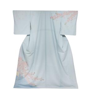 平和屋着物▽訪問着 単衣 扇面花鳥文 金彩 洗える着物 AAAZ1403fy