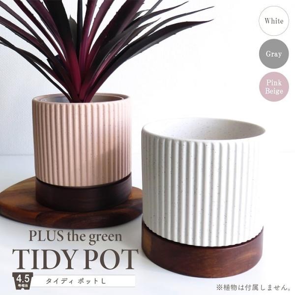 鉢 プランター タイディポット L セラミック 木製受け皿 アカシア クリアラッカー仕上げ 底穴あり...