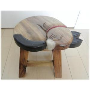 眠り猫ウッドスツールアジアン家具 スツール 踏み台 花台 子供用腰掛 腰掛になるアジアン 補助椅子 アジ アジアン 丸椅子 猫 玄関 お見舞い グッズ 家具