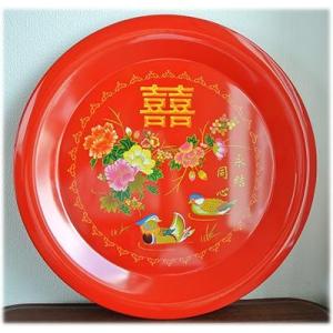ダブルハピネス丸トレー L 中国 雑貨 アジアンテイスト 中華風 トレイ お盆 キッチントレイ トレー