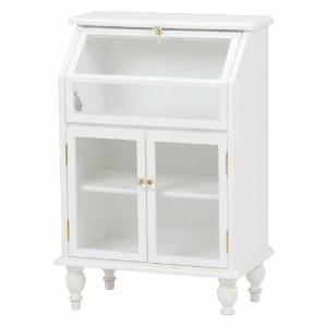 Violetta クリスタル調取っ手観音扉ガラスキャビネット ホワイト ｗ 60 ｄ 35