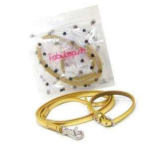 犬の首輪とリードのセット【メタリックレザー_Gold】シンプル 首輪