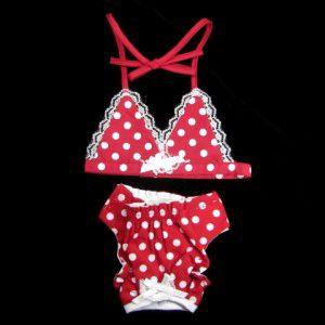Puppine掲載】犬のビキニトップ＆パンツセット【Red polka dot】犬