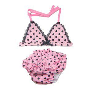 犬のビキニトップ＆パンツセット【Pink polka dot】犬 水着/夏のお