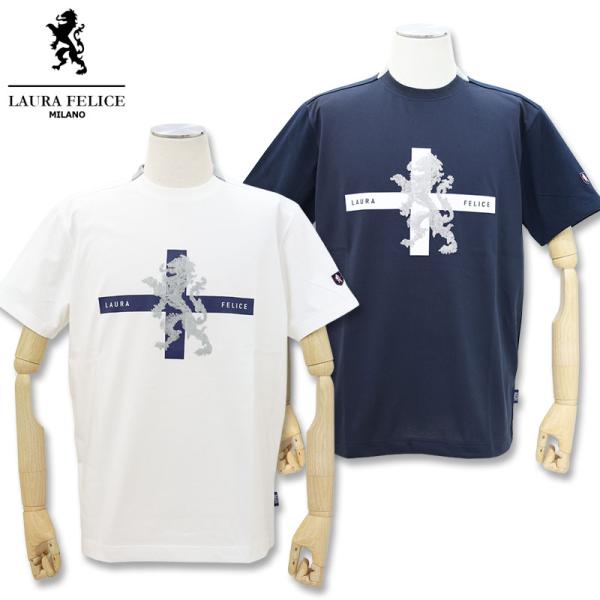 ラウラフェリーチェ 袖 背面 メッシュ加工 半袖 Tシャツ 50サイズ LLサイズ ホワイト ネイビ...