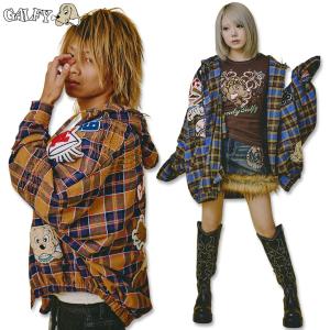 ガルフィー GALFY ワッペンだらけ チェック パーカー 153075 BLUE×ORANGE GREEN×BROWN 長袖 ギャル ヤンキー 25AW