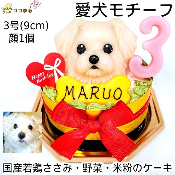 犬用ケーキ 誕生日 無添加 似顔絵 立体 オーダー 小さいサイズ 3号 9cm 小型犬 わんこ乗せ ...