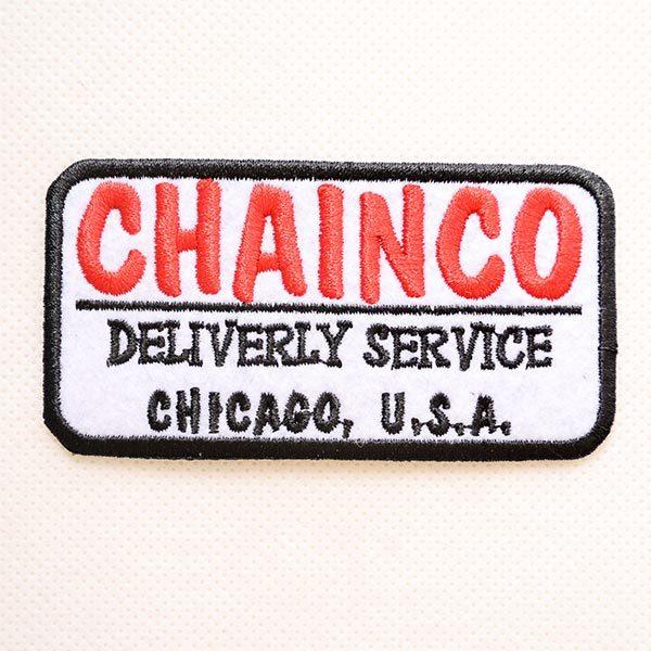 ワッペン アイロン おしゃれ 刺繍 USAアドバタイジングワッペン CHAINCO(ホワイト&amp;ブラッ...