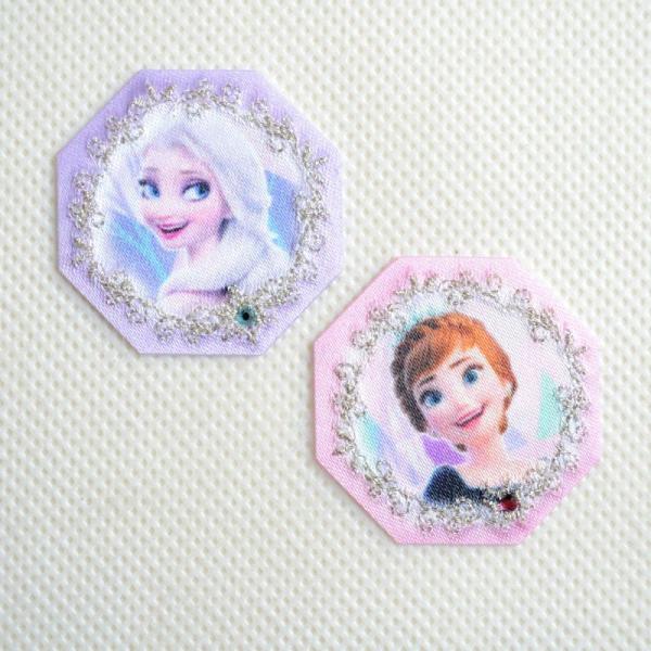 アナと雪の女王 ワッペン アナ雪 アイロン おしゃれ 刺繍 2 アナ&amp;エルサ パープル&amp;ピンク 名前...