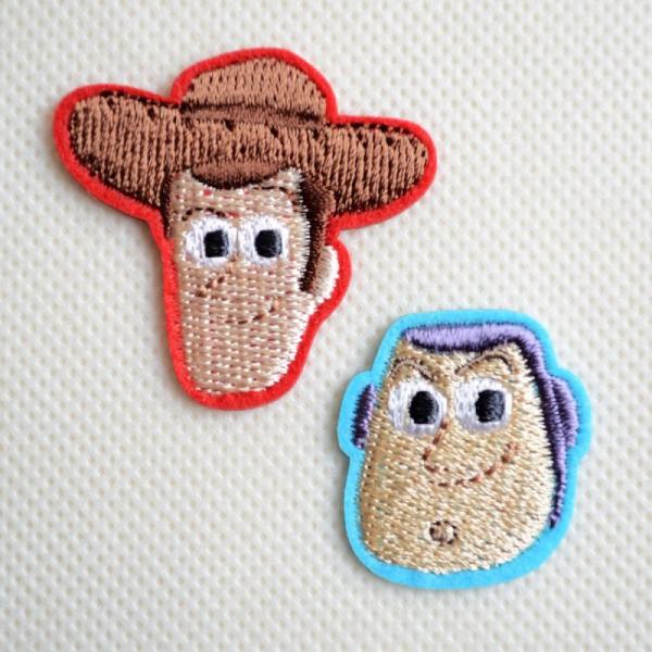 トイストーリー ワッペン アイロン おしゃれ 刺繍 ワッペン  ウッディー&amp;バズ フェイス 名前 作...