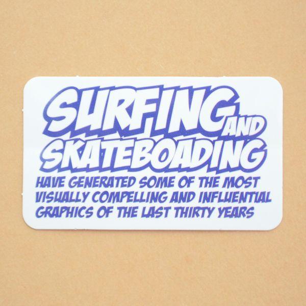 アドバタイジングステッカー(S) Surfing&amp;Skateboading ホワイト/ブルー 長方形...