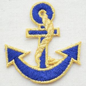 ワッペン いかり/アンカー(ブルー&ゴールド/ダイカット)