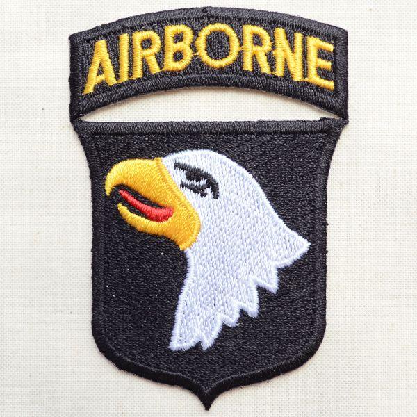 ミリタリーワッペン Airborne エアボーン イーグル エンブレム(ブラック&amp;ホワイト) 名前 ...