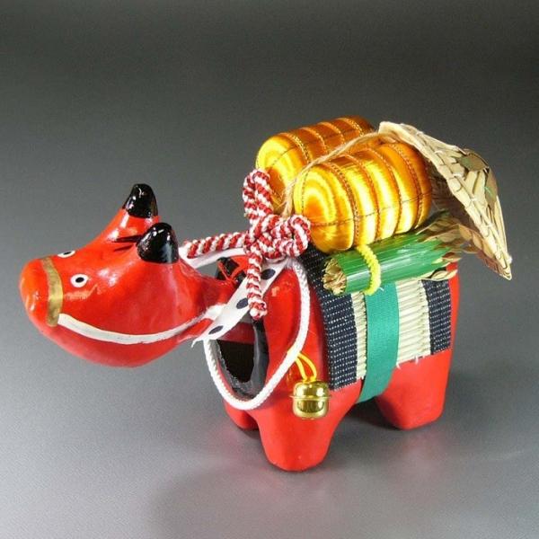 黄金べこ（7寸）日本のお土産会津張子赤べこ　約　23.0×15.0×10.0（cm）