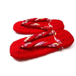 レッドシリーズ布ぞうり　赤地に赤と赤和柄の鼻緒の布ぞうり(AKA-9)　Mサイズ(24cm)