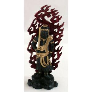 特別価格・数量限定　仏像｜　不動明王　彩色　青×淡赤　21｜牧田秀雲作　合金製　紙箱入（少々汚れ有）【高岡銅器】